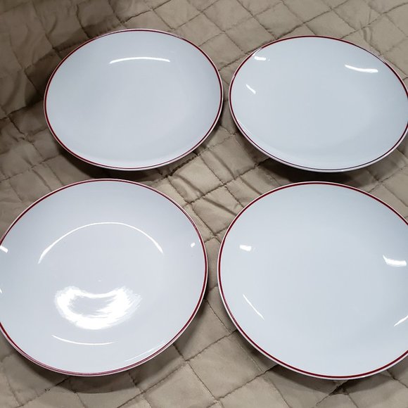 Threshold - 8" 4pk Stoneware Salad Plates Red - White with Red Rim - Picture 2 of 4